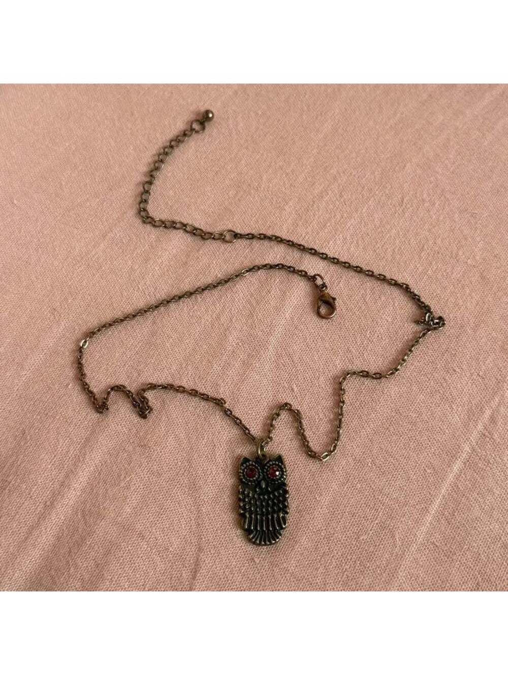 Vintage Owl Pendant Necklace w/ Amber Eyes - Picture 5 of 6